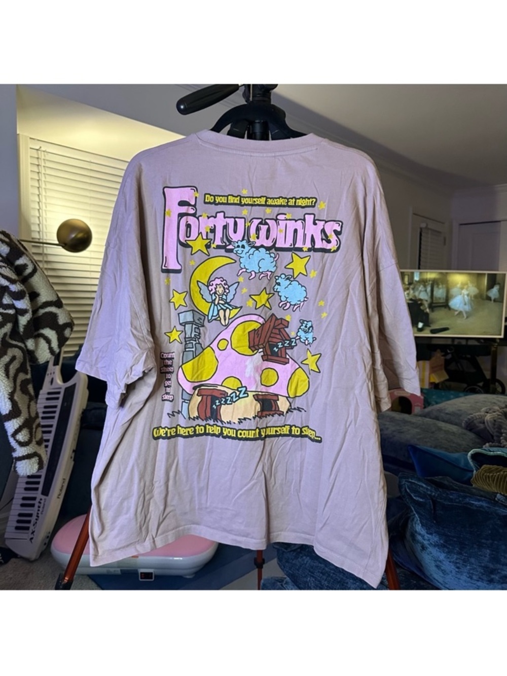 ASOS Design Oversized T-Shirt in Purple Organic Cotton with Mushroom Back Print